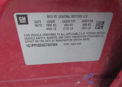 2012 Chevrolet Cruze Lt z USA, uszkodzony, nr VIN 1G1PF5SC6C7391564